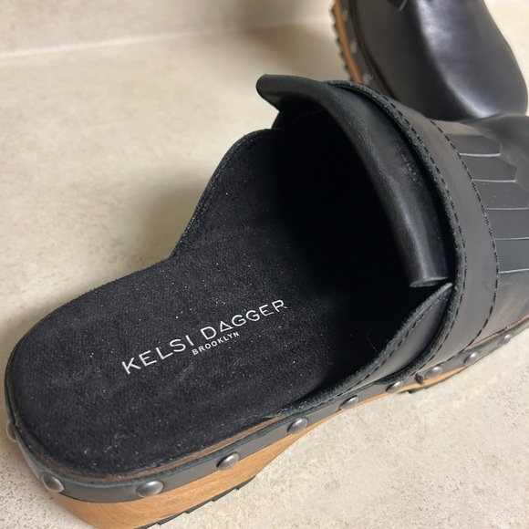 Kelsi Dagger Brooklyn for Anthropologie Stylish Black Clogs with Fringe Detail - Picture 4 of 7